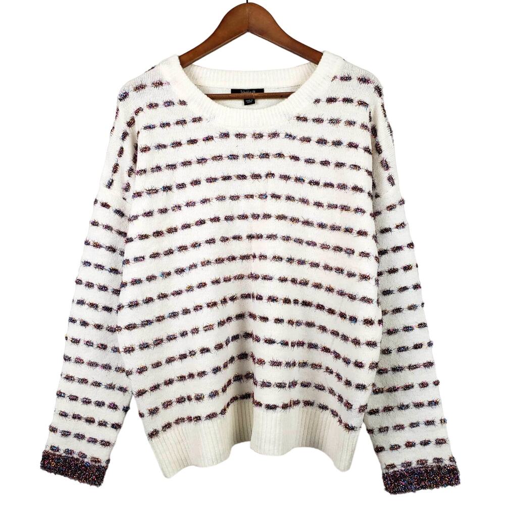 Tribekka 44 Rainbow Tinsel Sweater Long Sleeve Metallic Crewneck Knit Casual - L